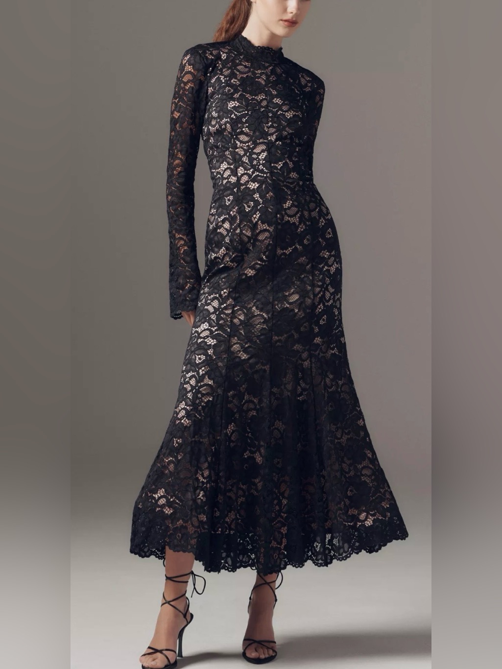 Bhldn Mock-Neck Long-Sleeve Stretch Lace Midi /Maxi Dress